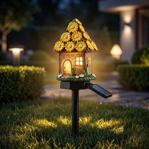 Solar mushroom hut fairy garden light in yellow