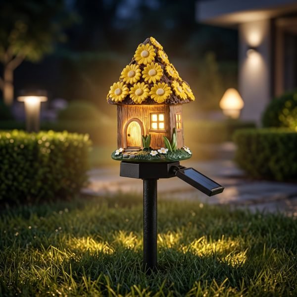 Solar mushroom hut fairy garden light in yellow