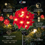 Solar Poinsettia Flower Garden Lights Set of 2