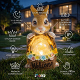 Solar Rabbit Garden Statue with Flower Basket