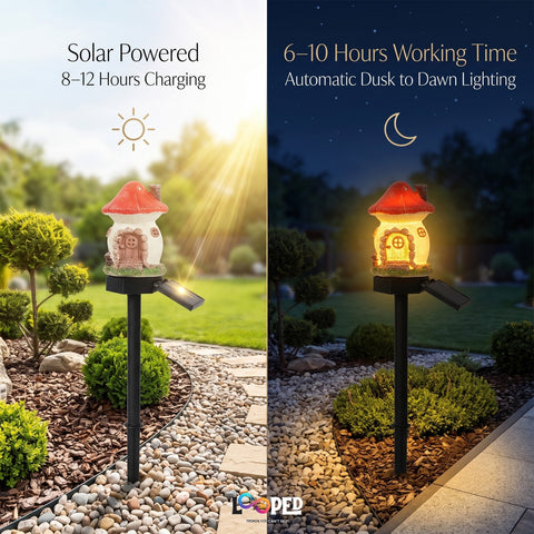 Solar Mushroom Hut Fairy Garden Light Red