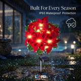 Solar Poinsettia Flower Garden Lights Set of 2
