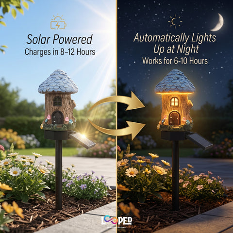 Solar Mushroom Hut Fairy Garden Light Light Blue