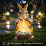 Solar Rabbit Garden Statue with Flower Basket