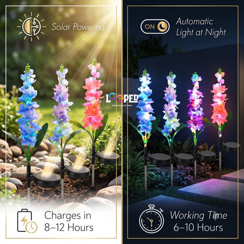 Solar Gladiolus Flower Garden Lights Set of 2