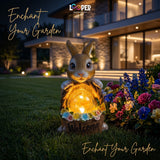 Solar Rabbit Garden Statue with Flower Basket