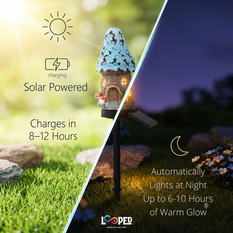 Solar Mushroom Hut Fairy Garden Light Dark Blue
