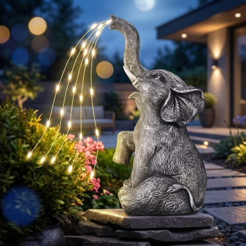 Solar elephant garden statue with water spray light effect