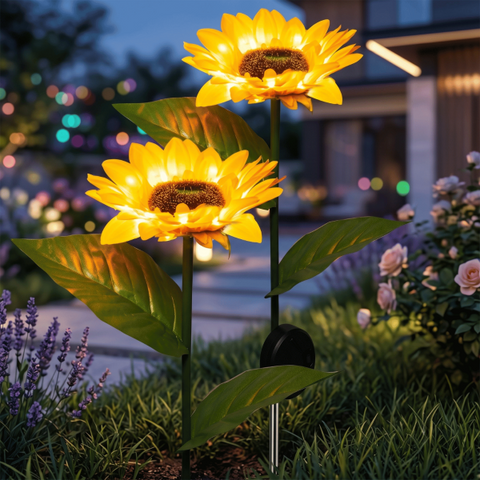 Set of 2 solar sunflower garden lights