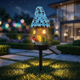 Solar mushroom hut fairy garden light in dark blue