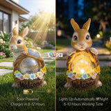 Solar Rabbit Garden Statue with Flower Basket