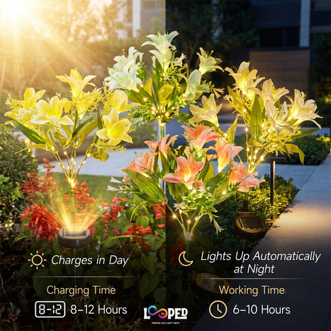 Solar Lily Flower Garden Lights Set of 2