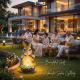Solar Rabbit Garden Statue with Flower Basket