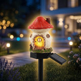 Solar mushroom hut fairy garden light in red