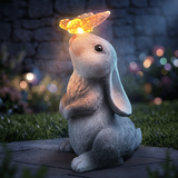 Solar rabbit with butterfly garden statue light