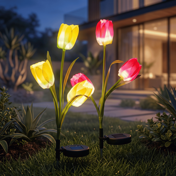 Set of 2 solar tulip flower garden lights