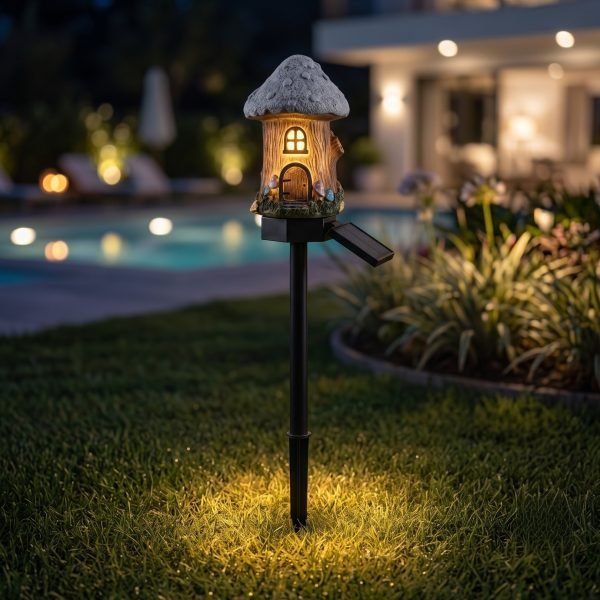 Solar mushroom hut fairy garden light in light blue