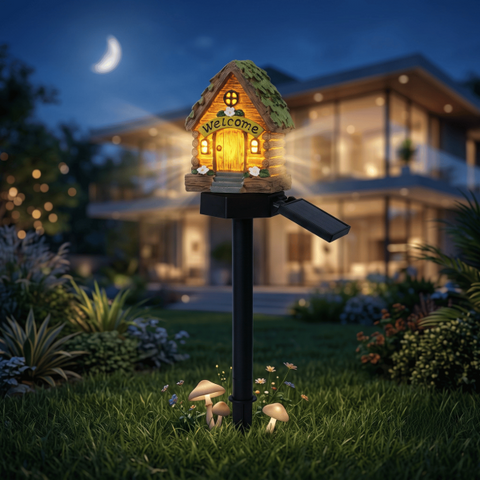 Solar mushroom hut fairy garden light in green